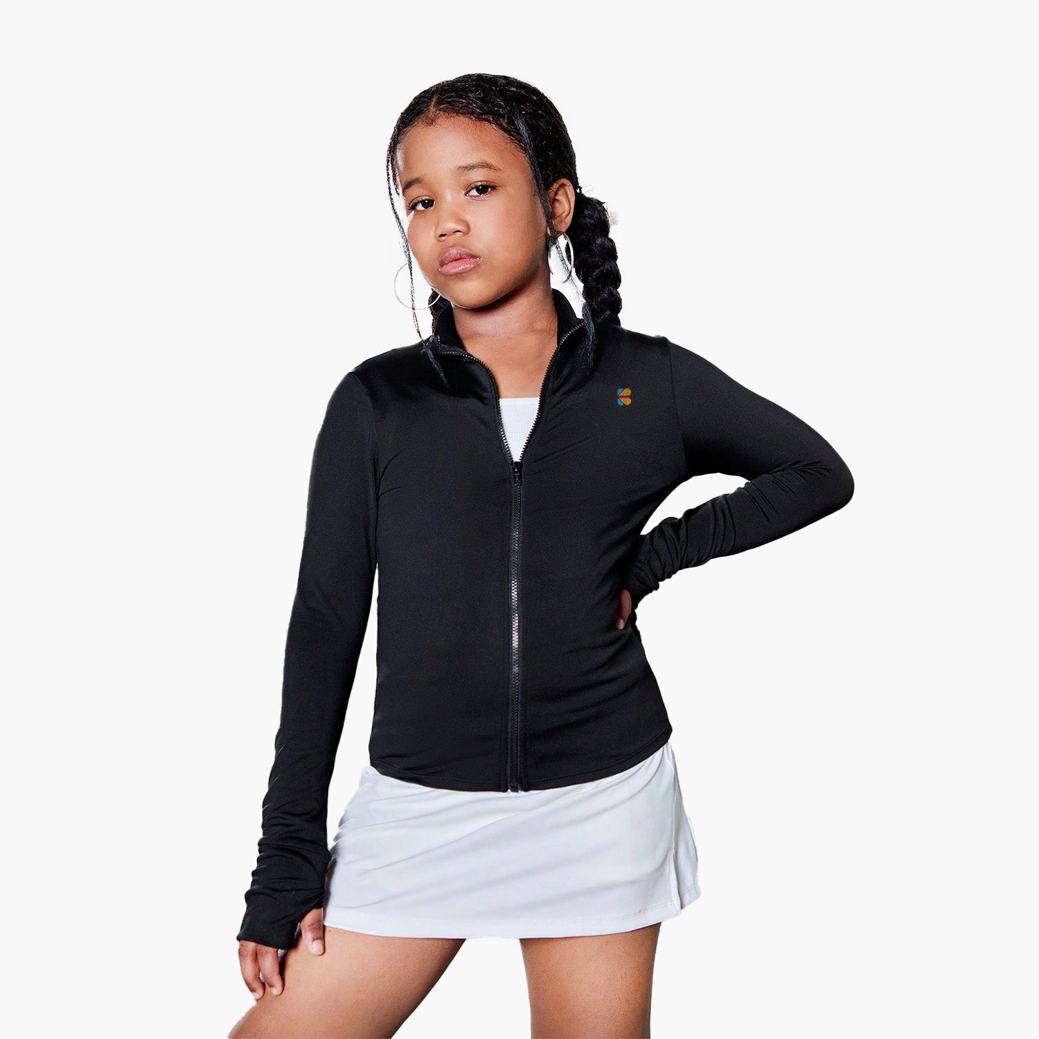 Kidloza Girls' Solid Color Fitted Knit Long Sleeve Sports Jacket