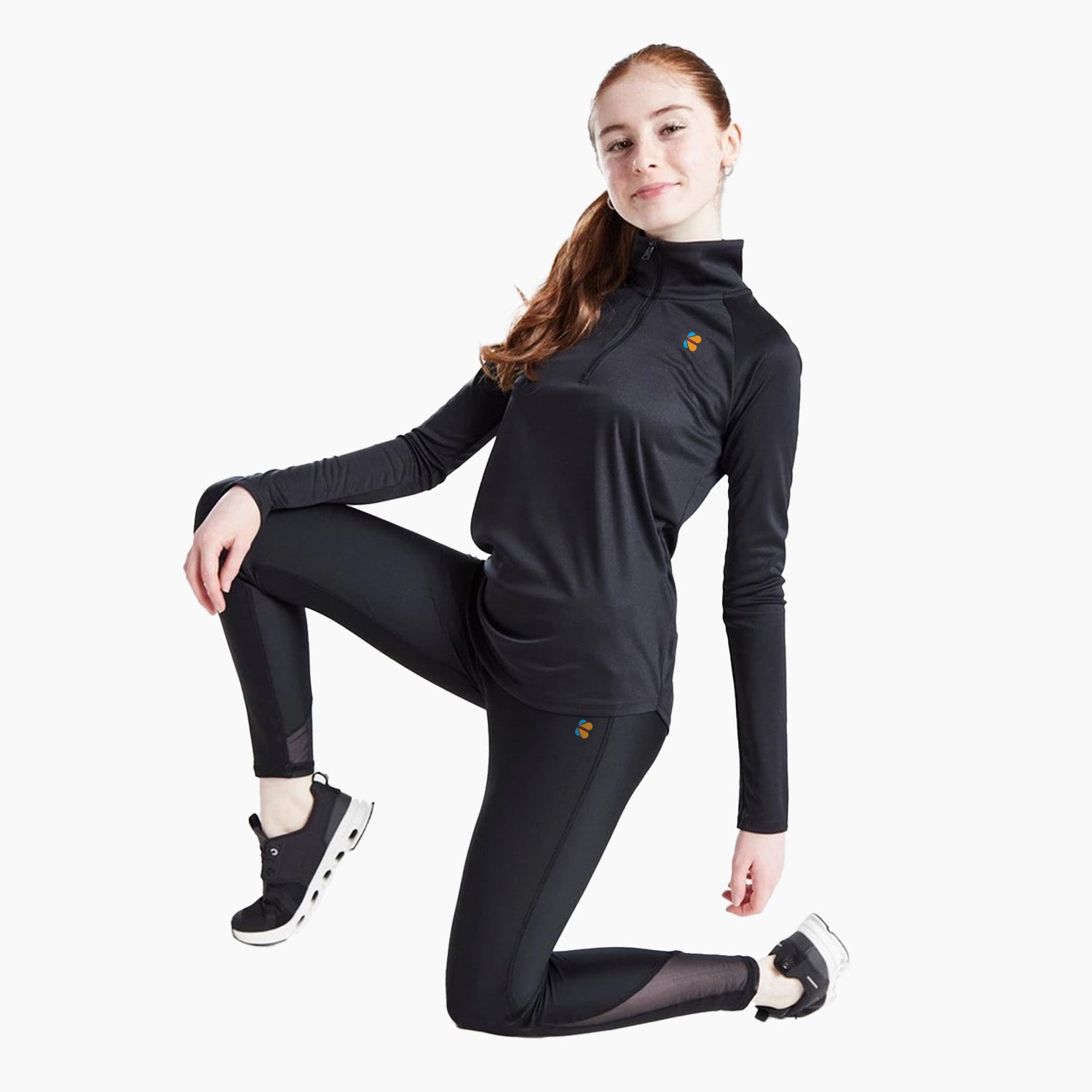 Kidloza Girls' Tech 1/2 Zip Top in Junior Black