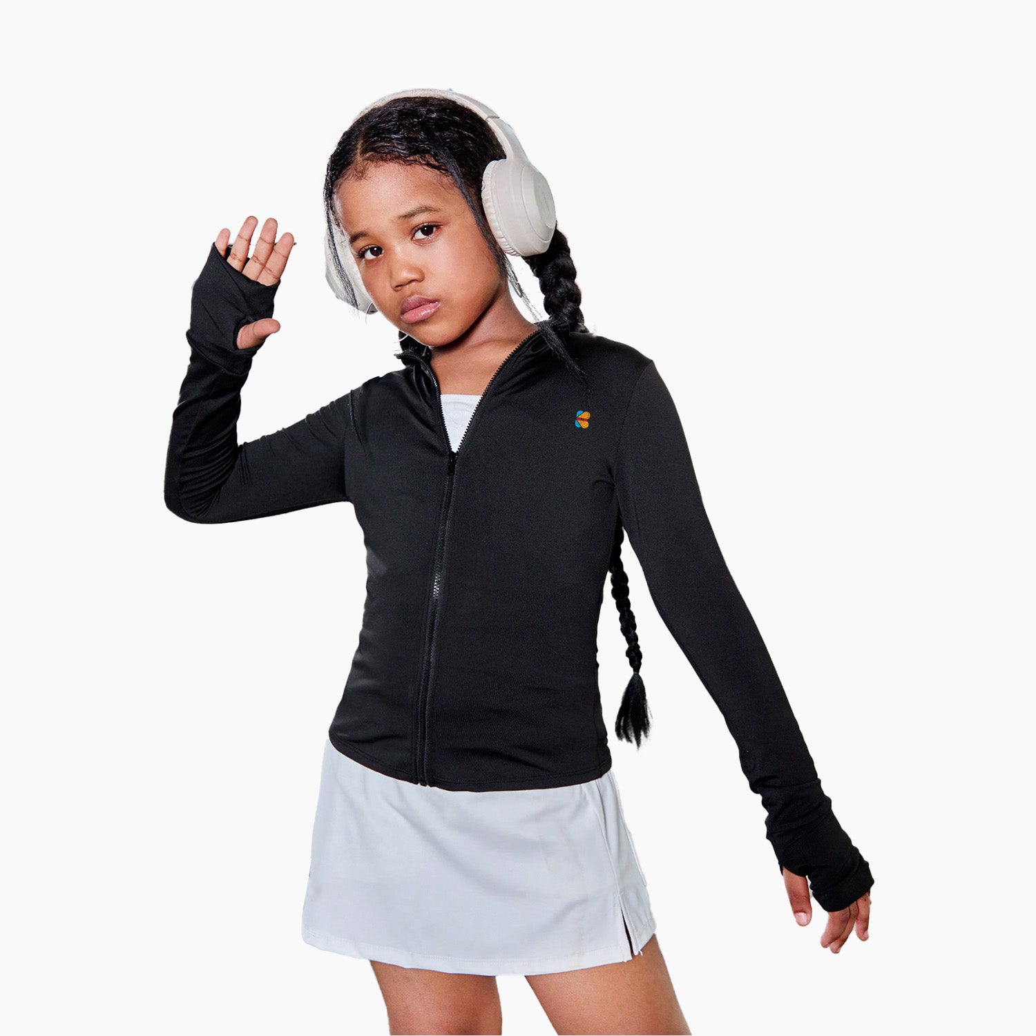 Kidloza Girls' Solid Color Fitted Knit Long Sleeve Sports Jacket